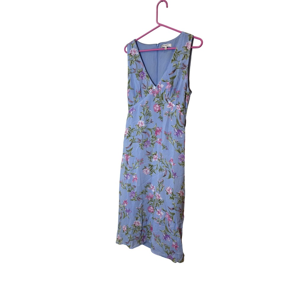 Wayf Dress Womens Large Blue Floral V Neck Tie Back Midi Sundress Spring Wedding